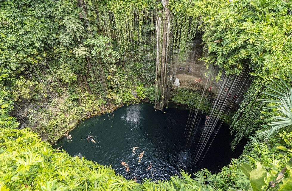 Các du khách thích thú bơi lội tại hố sụt tự nhiên Ik Kil ở Chichen Itza, Mexico - Ảnh: Donald Miralle/Getty/Lumix Các du khách thích thú bơi lội tại hố sụt tự nhiên Ik Kil ở Chichen Itza, Mexico - Ảnh: Donald Miralle/Getty/Lumix