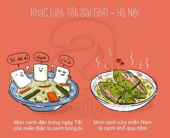  Món ăn đặc trưng ngày Tết của miền Bắc là canh bóng bì, món canh của miền Nam là khổ qua hầm.