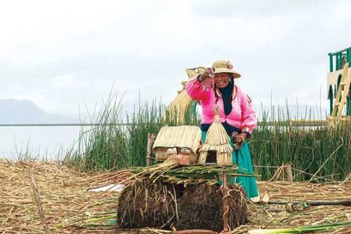 Người dân Uro giới thiệu cách xây dựng nhà bằng cây totoras