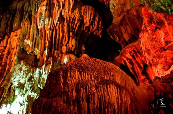 Hang được chia làm hai ngăn chính. Hệ thống đèn nhân tạo chiếu rõ những tượng đá, voi đá, hải cẩu, mâm xôi, hoa lá… Hang được chia làm hai ngăn chính. Hệ thống đèn nhân tạo chiếu rõ những tượng đá, voi đá, hải cẩu, mâm xôi, hoa lá…