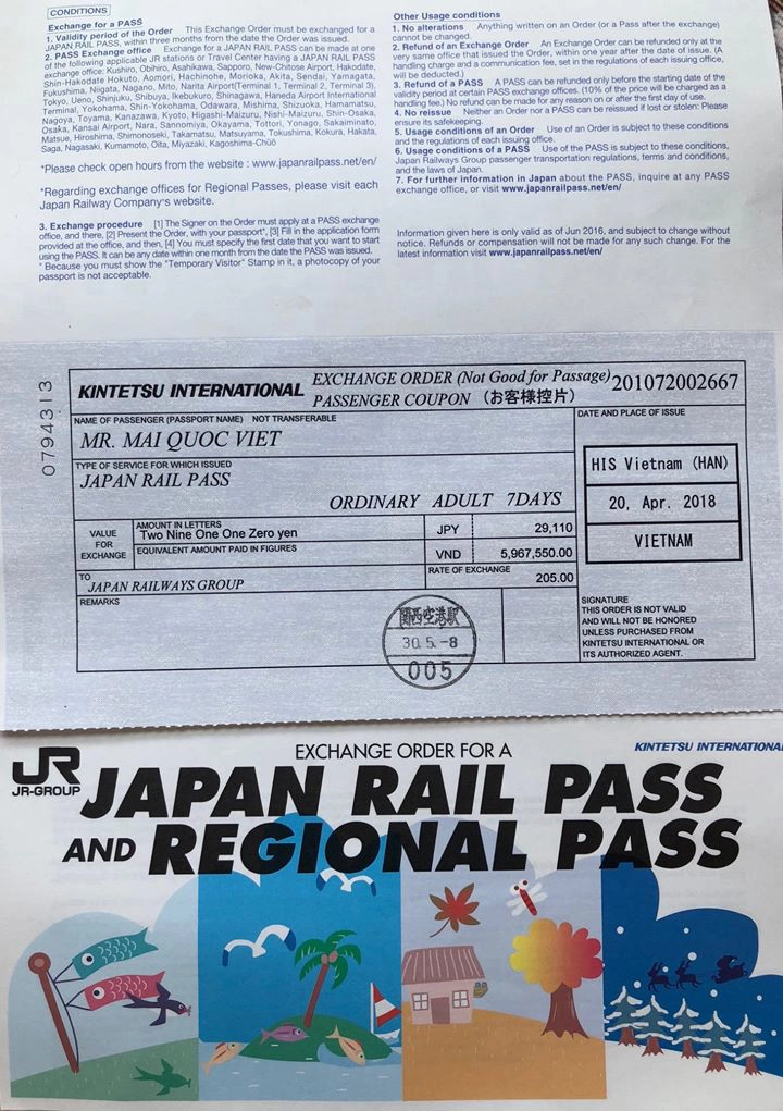 Coupon JR Pass mua tại Việt Nam, sang đổi tại quầy vé JR ở sân bay Kansai Coupon JR Pass mua tại Việt Nam, sang đổi tại quầy vé JR ở sân bay Kansai
