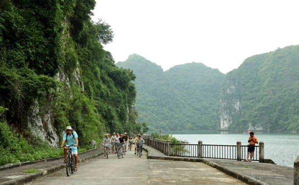 Khách du lịch đạp xe vào sâu trong làng chài Việt Hải - Ảnh: BĂNG GIANG Khách du lịch đạp xe vào sâu trong làng chài Việt Hải - Ảnh: BĂNG GIANG
