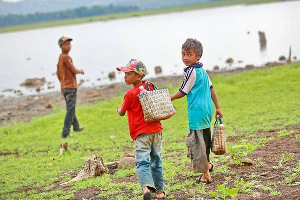 Các em nhỏ chăn bò đi dạo trên lòng hồ Ea Kao - Ảnh: Tiến Thành lang-du-ben-long-ho-ea-kao-ivivu-14