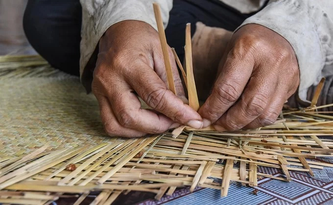 Cỏ bàng đã ép dẹt trở thành nguyên liệu để người dân địa phương tạo ra các loại đồ dùng. Theo ông Lý Hoàng Bảo, phụ trách thủ công mỹ nghệ Khu bảo tồn loài - sinh cảnh Phú Mỹ, tổng sản lượng mặt hàng người dân làm ra khoảng 200.000 cái, thu về vài tỷ đồng mỗi năm.