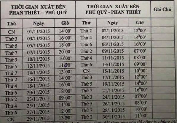 Lịch chạy trong tháng 11 của tàu Hưng Phát 26 Lịch chạy trong tháng 11 của tàu Hưng Phát 26