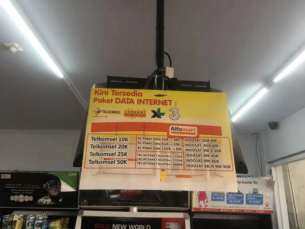 Bảng giá các gói cước Internet ở Bali tại một siêu thị