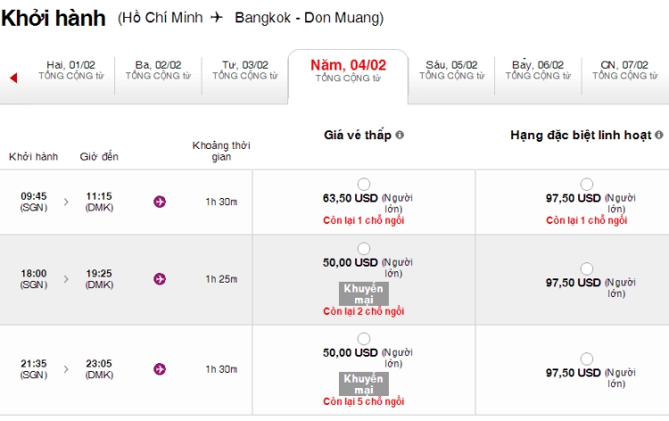 Giá vé bay dịp Tết từ TP HCM tới Bangkok trong dịp Tết khá rẻ. Ảnh chụp màn hình. Giá vé bay dịp Tết từ TP HCM tới Bangkok trong dịp Tết khá rẻ. Ảnh chụp màn hình.
