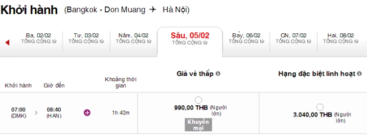Từ Bangkok bay về Hà Nội giá 990 THB (27 USD) Từ Bangkok bay về Hà Nội giá 990 THB (27 USD)
