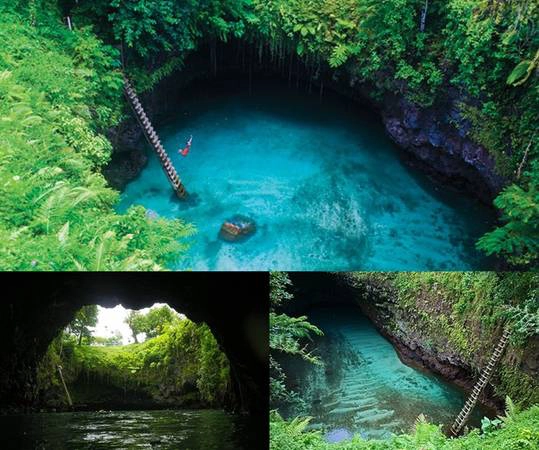 <strong>Rãnh To Sua, Lotofaga, Samoa: </strong>Hồ nước sâu 30 m trong vắt nằm giữa khung cảnh rừng núi xanh biếc này được mệnh danh là bể bơi tự nhiên đẹp nhất thế giới. Hàng loạt kênh nối với biển Nam Thái Bình Dương khiến hồ không bao giờ cạn nước. Ảnh: Atbreak. <strong>Rãnh To Sua, Lotofaga, Samoa: </strong>Hồ nước sâu 30 m trong vắt nằm giữa khung cảnh rừng núi xanh biếc này được mệnh danh là bể bơi tự nhiên đẹp nhất thế giới. Hàng loạt kênh nối với biển Nam Thái Bình Dương khiến hồ không bao giờ cạn nước. Ảnh: Atbreak.