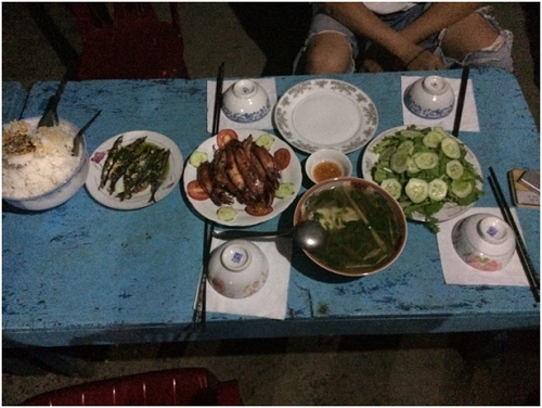 Bữa tối tuyệt vời từ những người dân Phú Yên dễ mến. Ảnh: H.N. Bữa tối tuyệt vời từ những người dân Phú Yên dễ mến. Ảnh: H.N.