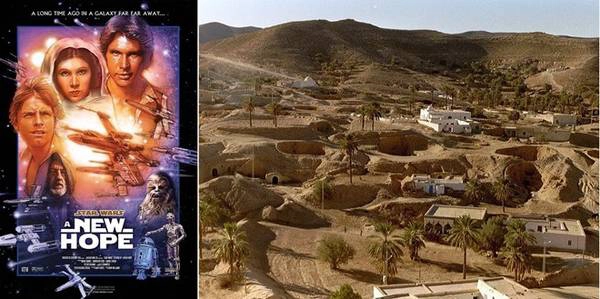 <strong>Star Wars (Chiến tranh giữa các vì sao) - Matmata, Tunisia: </strong>Các cảnh quay Tatooine, hành tinh quê hương của Luke Skywalker, được ghi hình ở Matmata, khu vực sa mạc Sahara của Tunisia. Tên của hành tinh này cũng xuất phát từ khu vực Tatouine gần đó. <strong>Star Wars (Chiến tranh giữa các vì sao) - Matmata, Tunisia: </strong>Các cảnh quay Tatooine, hành tinh quê hương của Luke Skywalker, được ghi hình ở Matmata, khu vực sa mạc Sahara của Tunisia. Tên của hành tinh này cũng xuất phát từ khu vực Tatouine gần đó.