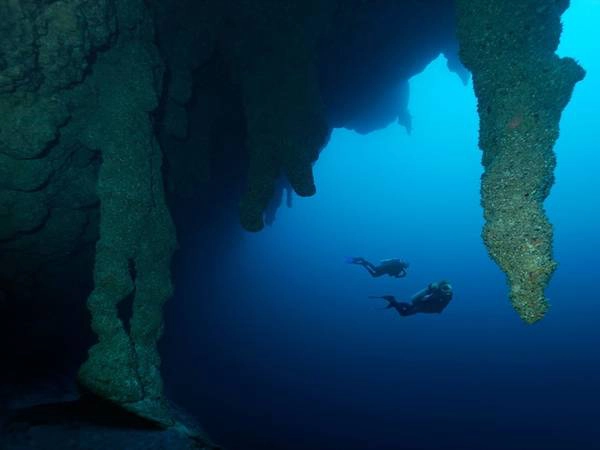 Hố sụt Great Blue, Belize: Hố sụt có đường kính hơn 300 m này nằm giữa rạn đá ngầm Lighthouse của Belize và là một điểm lặn nổi tiếng. Phần vỏ đá vôi bao quanh hang động thẳng đứng này nằm ở độ sâu 12 m. Càng xuống sâu, các thạch nhũ càng lớn và đẹp.