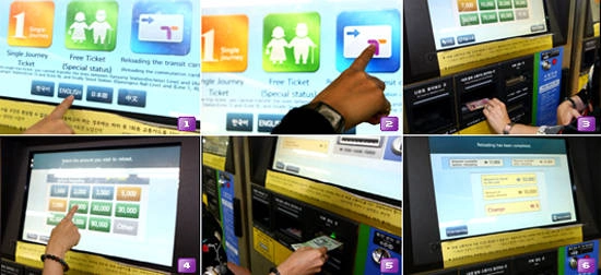 Mua và nạp tiền thẻ T-money tại máy. 