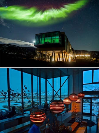 Nhà hàng thuộc khách sạn Ion Iceland, nơi lý tưởng để thực khách ngắm bắc cực quang - Ảnh: BOREDPANDA