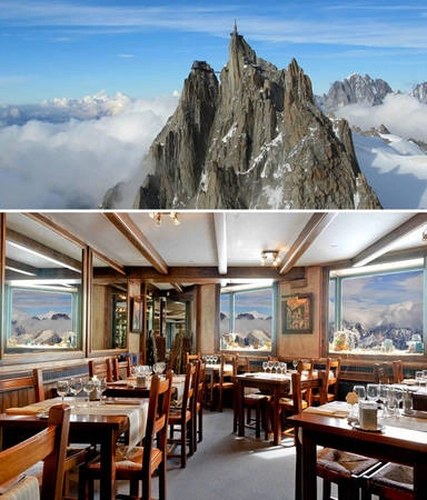 Nhà hàng Aiguille Du Midi nằm ở độ cao 3.842m tại Chamonix, Pháp - Ảnh: BOREDPANDA