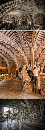 Nhà hàng Hr Giger Museum Bar ở Gruyères, Thụy Sĩ với kiến trúc và bày trí độc đáo - Ảnh: BOREDPANDA