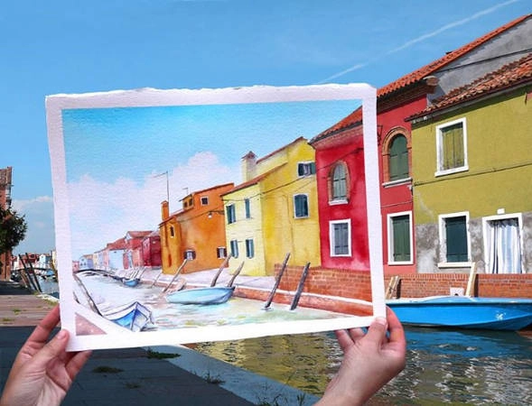 Những căn nhà sặc sỡ đặc trưng của Burano (Italy).