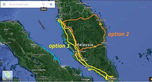 Bạn có thể lựa chọn đi từ Penang xuống Singapore, hoặc đi xuống Kuala Lumpur, xong cắt ngang qua bờ Đông. Bạn có thể lựa chọn đi từ Penang xuống Singapore, hoặc đi xuống Kuala Lumpur, xong cắt ngang qua bờ Đông.