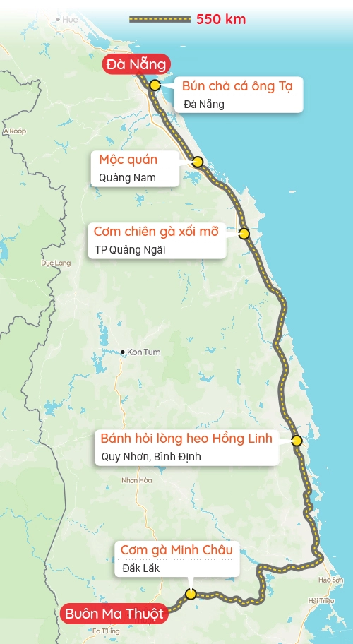 Quán ăn ngon trên đường từ Đà Nẵng đi Buôn Ma Thuột. Đồ họa: Tạ Lư. Quán ăn ngon trên đường từ Đà Nẵng đi Buôn Ma Thuột. Đồ họa: Tạ Lư.