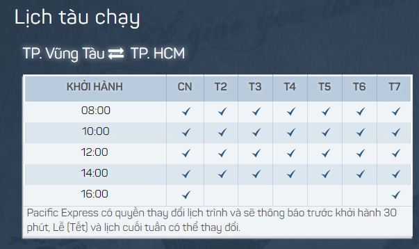 Lịch tàu chạy. Ảnh: taucaotoc.vn Lịch tàu chạy. Ảnh: taucaotoc.vn