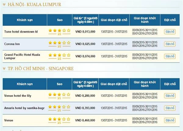 Gợi ý những mức giá cực hấp dẫn từ VNA Holidays.