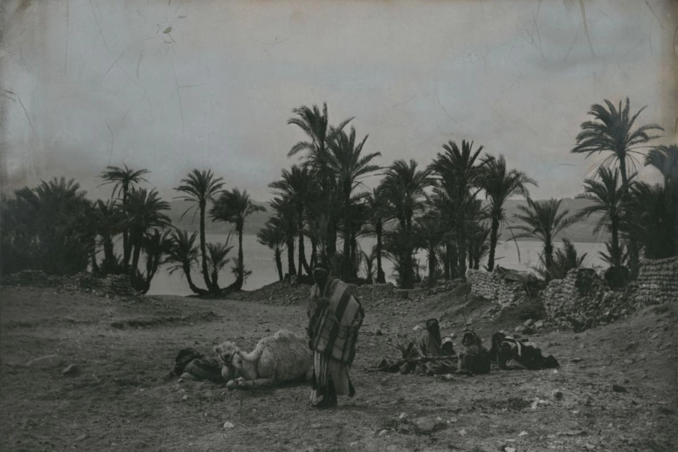 Năm 1919: Tác giả của bức hình này đã ghi lại khoảnh khắc người dân địa phương sống tại một ốc đảo ở Hejaz đang nghỉ ngơi bên lạc đà. Đời sống của họ vào thời điểm đó còn đơn sơ, thiếu thốn. Ảnh: E. Ratisbonne.