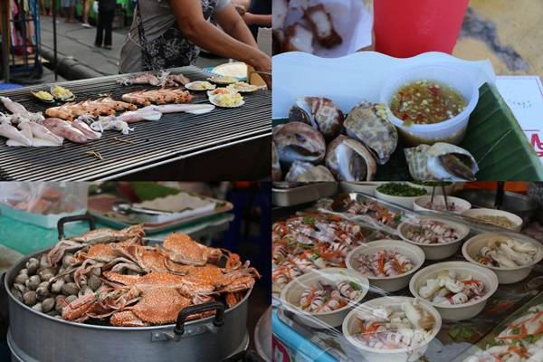 Krabi là một thành phố biển, hải sản ở đây đặc biệt tươi, ngon và rẻ hơn những nơi khác ở Thái Lan. Đừng ngại khi mua đồ biển ở chợ đêm, nhiều khi hải sản ở đây còn tươi hơn cả trong những khu nhà hàng ven biển vì lượng khách đi chợ rất đông nên quầy đồ ăn luôn bán hết trong ngày. Một phần ốc, ghẹ hoặc tôm nướng... có giá khoảng 50 - 100 baht (khoảng 40.000 - 70.000 đồng) Krabi là một thành phố biển, hải sản ở đây đặc biệt tươi, ngon và rẻ hơn những nơi khác ở Thái Lan. Đừng ngại khi mua đồ biển ở chợ đêm, nhiều khi hải sản ở đây còn tươi hơn cả trong những khu nhà hàng ven biển vì lượng khách đi chợ rất đông nên quầy đồ ăn luôn bán hết trong ngày. Một phần ốc, ghẹ hoặc tôm nướng... có giá khoảng 50 - 100 baht (khoảng 40.000 - 70.000 đồng)
