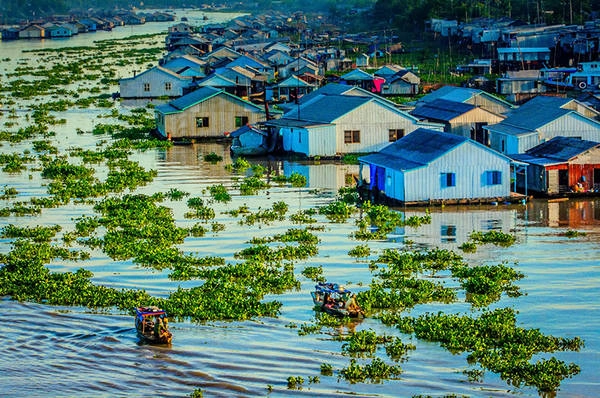 Làng nổi Châu Đốc: Điểm du lịch độc đáo nhất ở Châu Đốc chính là làng bè nổi, nét văn hóa đặc sắc mang đậm phong cách của vùng sông nước. Xuồng, ghe là phương tiện chủ yếu của mỗi gia đình ở những làng nổi này. Ở đây, mỗi chiếc bè như một căn hộ kết nối nhau trải dài dọc hai bờ sông. Mỗi chủ bè có ít nhất 3-4 chiếc bè, thường có thêm một chiếc bè sinh sống cặp bên. Đặc biệt, gần đây, một số người dân có xu hướng đóng bè xuống sông định cư. Cuộc sống của gia đình được gói gọn trên chiếc bè ngang 4m, dài 7-8m. Ảnh: ST Làng nổi Châu Đốc: Điểm du lịch độc đáo nhất ở Châu Đốc chính là làng bè nổi, nét văn hóa đặc sắc mang đậm phong cách của vùng sông nước. Xuồng, ghe là phương tiện chủ yếu của mỗi gia đình ở những làng nổi này. Ở đây, mỗi chiếc bè như một căn hộ kết nối nhau trải dài dọc hai bờ sông. Mỗi chủ bè có ít nhất 3-4 chiếc bè, thường có thêm một chiếc bè sinh sống cặp bên. Đặc biệt, gần đây, một số người dân có xu hướng đóng bè xuống sông định cư. Cuộc sống của gia đình được gói gọn trên chiếc bè ngang 4m, dài 7-8m. Ảnh: ST