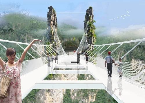 Không chỉ phục vụ du khách tham quan, cây cầu ở công viên Trương Gia Giới còn có thể trở thành sàn diễn thời trang. trung-quoc-mo-cua-cau-san-kinh-dai-nhat-the-gioi-ivivu