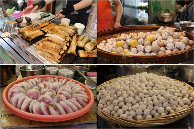 Cửu Phần thường xuyên đông khách du lịch kể cả vào ngày thường, tuy nhiên thiên đường ẩm thực trong đoạn phố ngắn này chắc chắn sẽ làm bạn quên đi mệt mỏi khi phải chen lấn. Nấm đùi gà nướng là một trong những món ăn vặt bạn nên thử, còn hàng canh cá viên sực sực, nhai đã miệng, thêm muỗng ớt sa tế mặn níu chân bạn, luôn tấp nập thực khách.