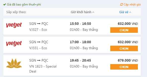 Chặng TP. HCM - Phú Quốc Chặng TP. HCM - Phú Quốc