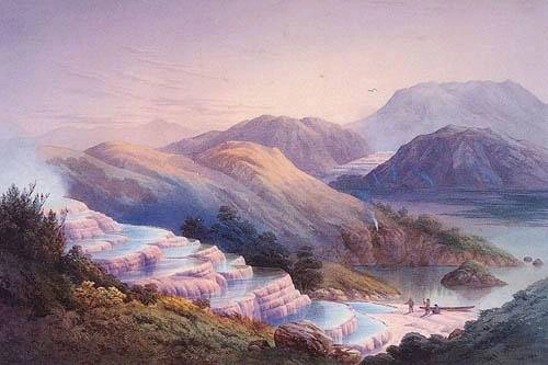 Hình ảnh những bậc thang tuyệt đẹp ở hồ Rotomahana trong một bức họa của John Barr Clarke (1835-1913) Hình ảnh những bậc thang tuyệt đẹp ở hồ Rotomahana trong một bức họa của John Barr Clarke (1835-1913)