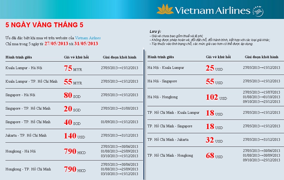 Chương trình 5 ngày vàng của Vietnam Airlines 