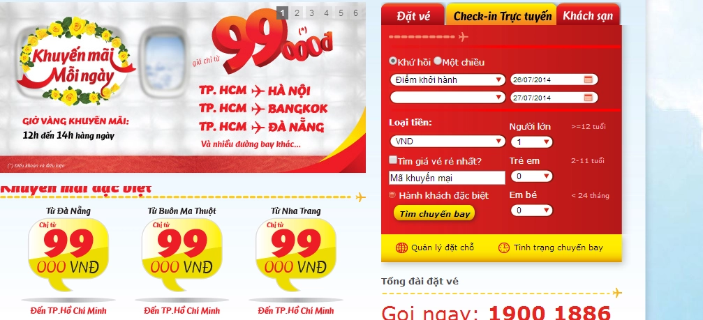 Khuyến mãi mỗi ngày giá chỉ từ 99.000 VND của Vietjet Air