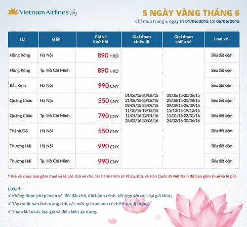 Giá vé cho các hành trình từ Pháp, Đức và Hàn Quốc đi Việt Nam đã bao gồm thuế và lệ phí.
