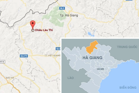 Chiêu Lầu Thi (chấm đỏ trên bản đồ) nằm ở thôn Tân Minh và thôn Chiến Thắng, xã Hồ Thầu, tỉnh Hà Giang. Ảnh: Google Maps. Chiêu Lầu Thi (chấm đỏ trên bản đồ) nằm ở thôn Tân Minh và thôn Chiến Thắng, xã Hồ Thầu, tỉnh Hà Giang. Ảnh: Google Maps.