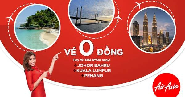 AirAsia mở bán vé 0 đồng đến Malaysia