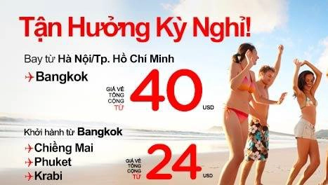 AirAsia mở bán vé máy bay giá rẻ đi Bangkok/Kuala Lumpur