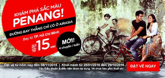 AirAsia mở đường bay thẳng từ Sài Gòn tới Penang