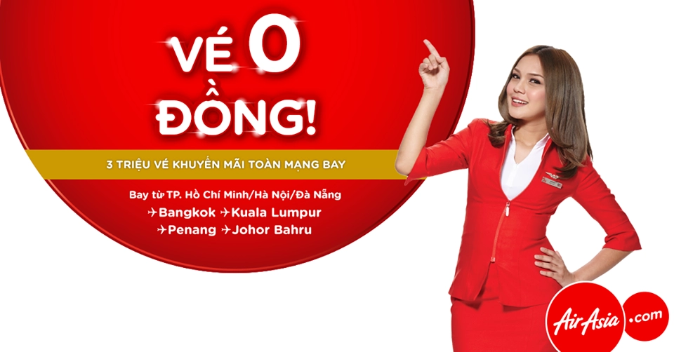 AirAsia tiếp tục mở bán 3 triệu vé 0 đồng với thời gian bay đến năm 2018