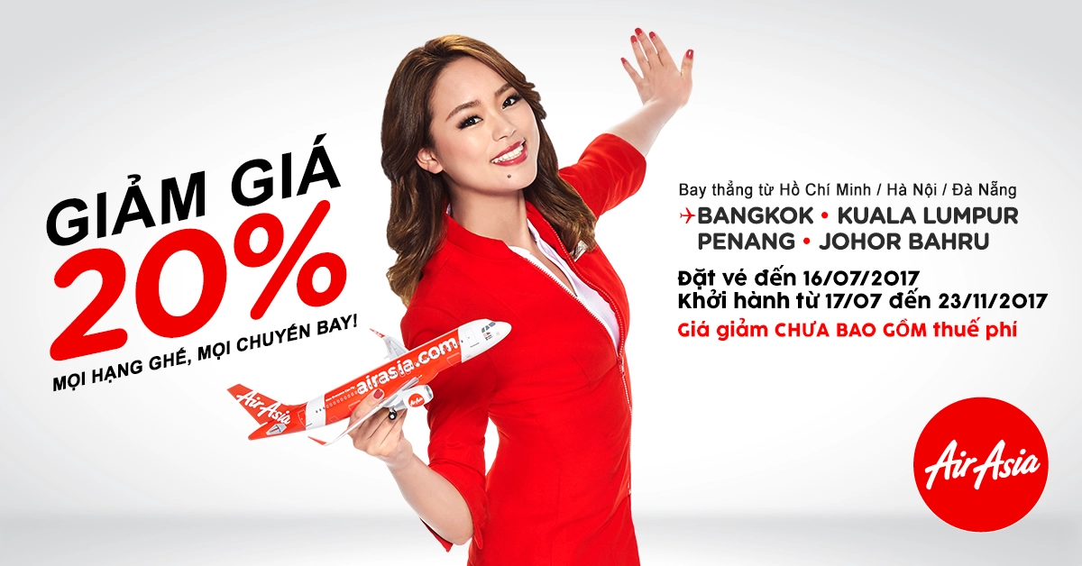 AirAsia tung đợt khuyến mãi giảm 20% cho tất cả hạng ghế, chuyến bay