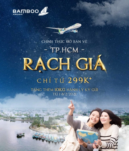 Bamboo Airways mở bán vé chặng TP. Hồ Chí Minh - Rạch Giá chỉ từ 299K/chiều