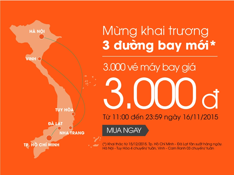 Jetstar bán 3.000 vé máy bay giá 3.000 VND duy nhất trong hôm nay