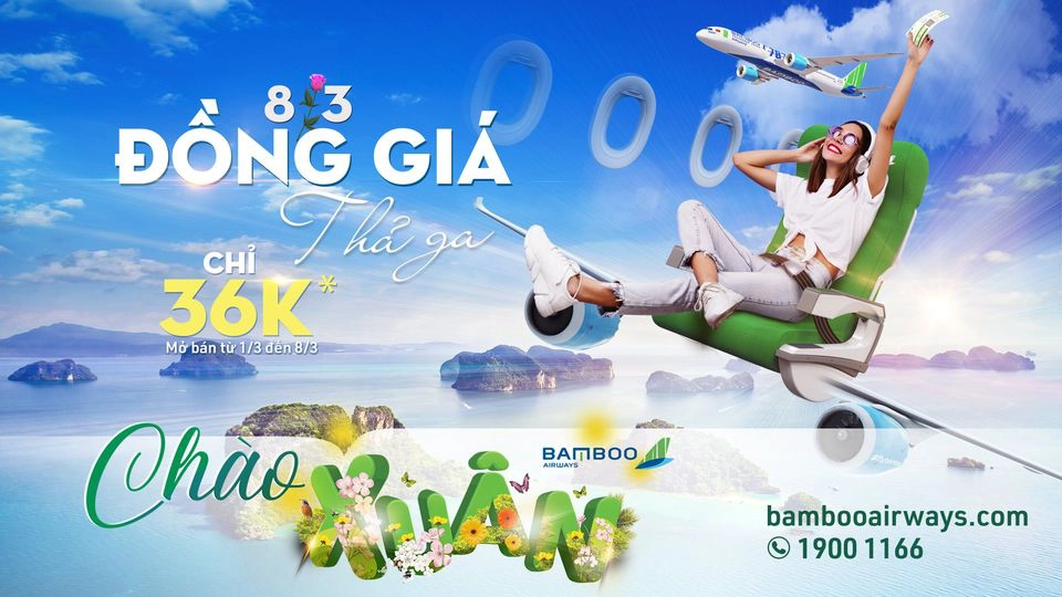 Mừng 8/3 Bamboo Airways tung vé đồng giá bay khắp Việt Nam chỉ từ 36k