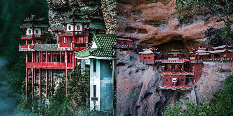 Ngỡ ngàng với ngôi đền treo bên vách núi tại Trung Quốc