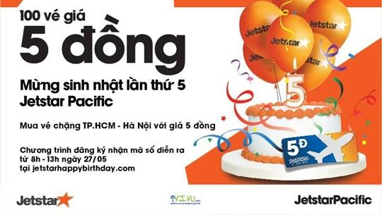 Vé máy bay 5đ của Jetstar và voucher đặt phòng của placevietnam.com