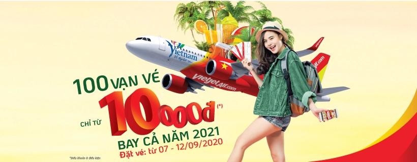 Vietjet Air tung 100 vạn vé chỉ từ 10.000 đồng bay cả năm 2021