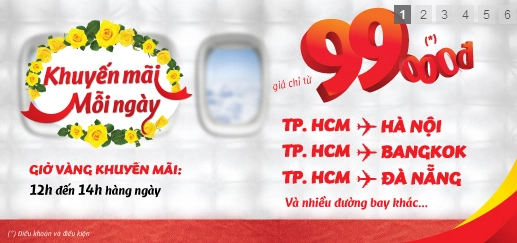 VietJetAir tung vé rẻ mỗi ngày, giá khởi điểm chỉ từ 99.000 đồng