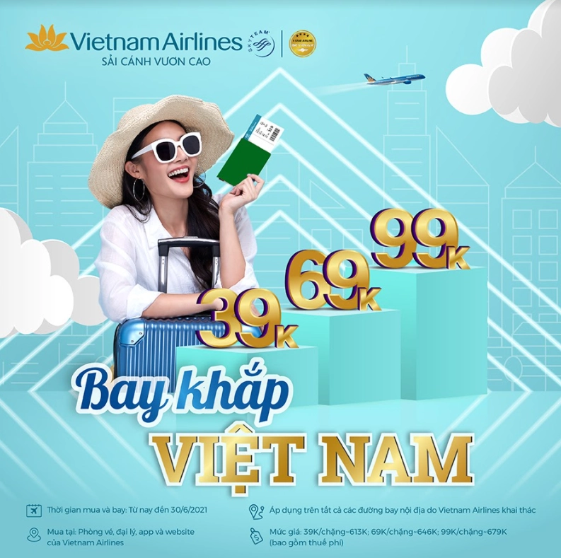 Vietnam Airlines ưu đãi “Bay An Toàn, Giá Hoàn Hảo” chỉ từ 39K/chiều